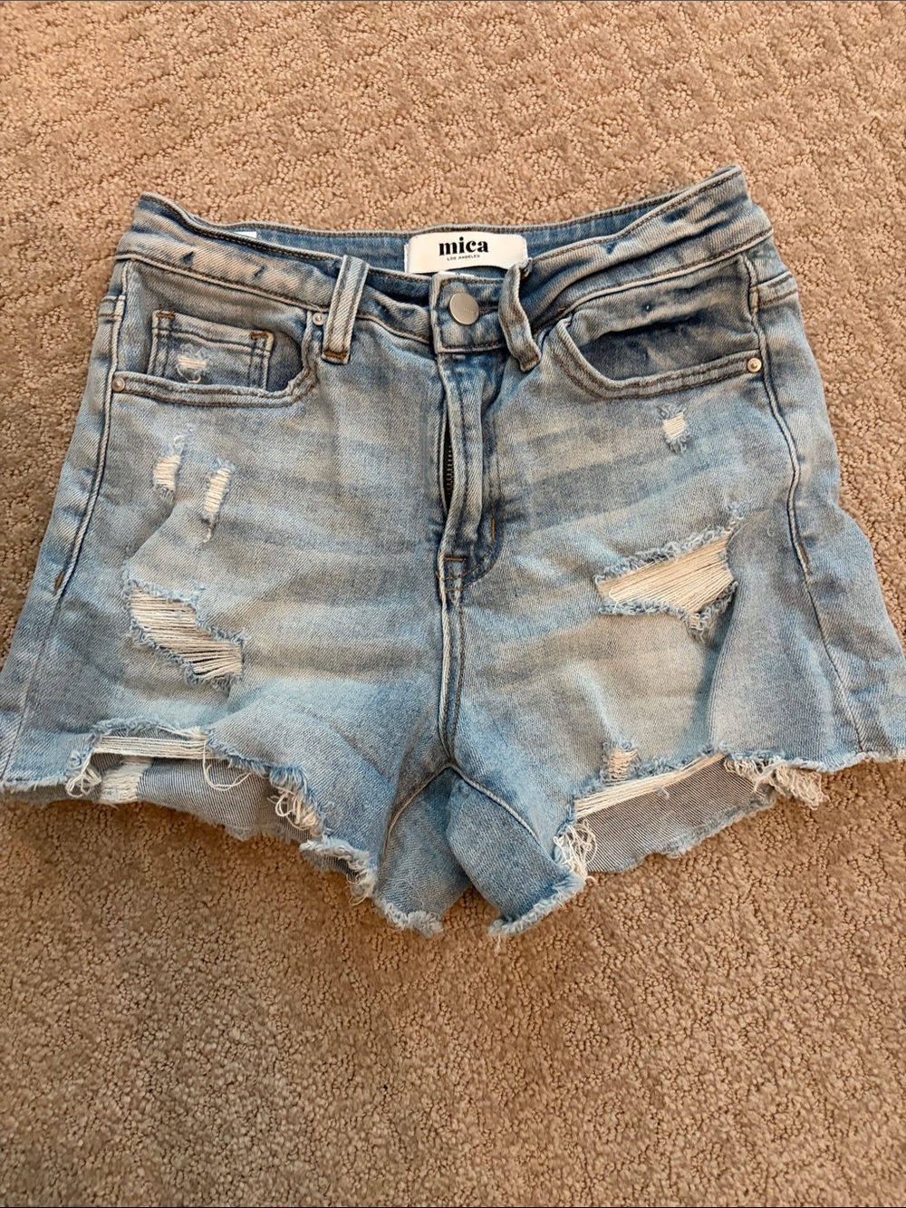 Mica Light Blue Distressed Denim Jean Shorts